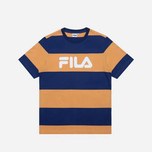 Fila Striped S/S Women's T-Shirts - Orange/Navy,NZ 368-51437